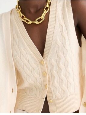 J.Crew 100% Cashmere Cable-Knit Sweater Vest | Cream Ivory | Gold Buttons | XS